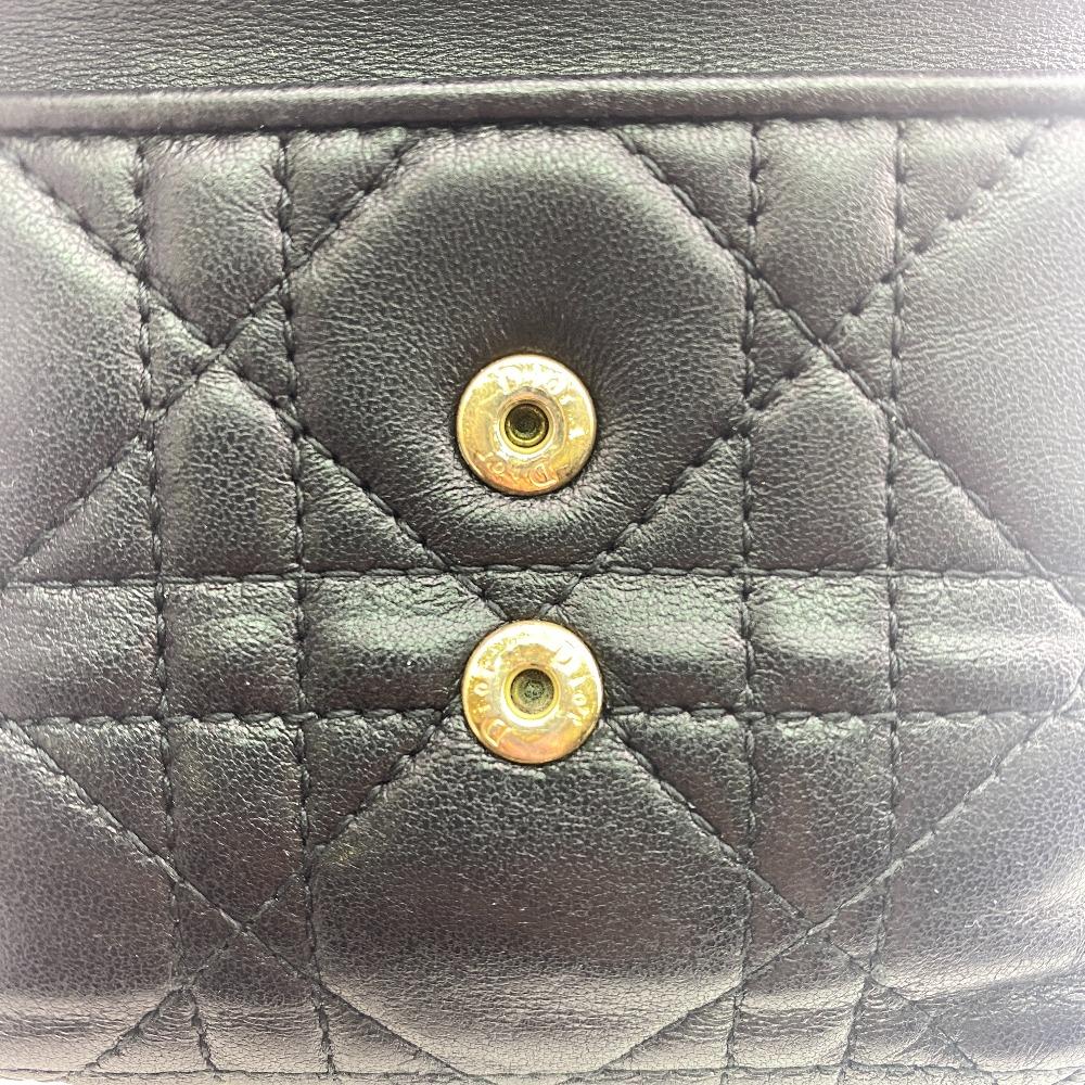 Dior Compact Wallet Canage Lambskin Lady Dior Tri-fold Wallet Black Lambskin Used