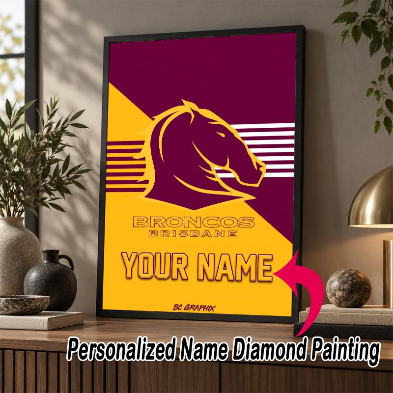 Custom Name Brisbane Broncos 5D Diamond Painting Personalized Full Drill Diamond Art Kit Gift