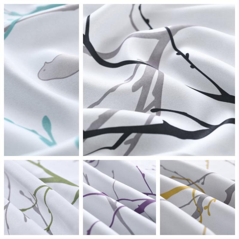 Thickened Blackout Thermal Insulation Curtains Sun Blocking, Matte Finish with Bird Branch Print Matte Fabric Curtain Home Decor