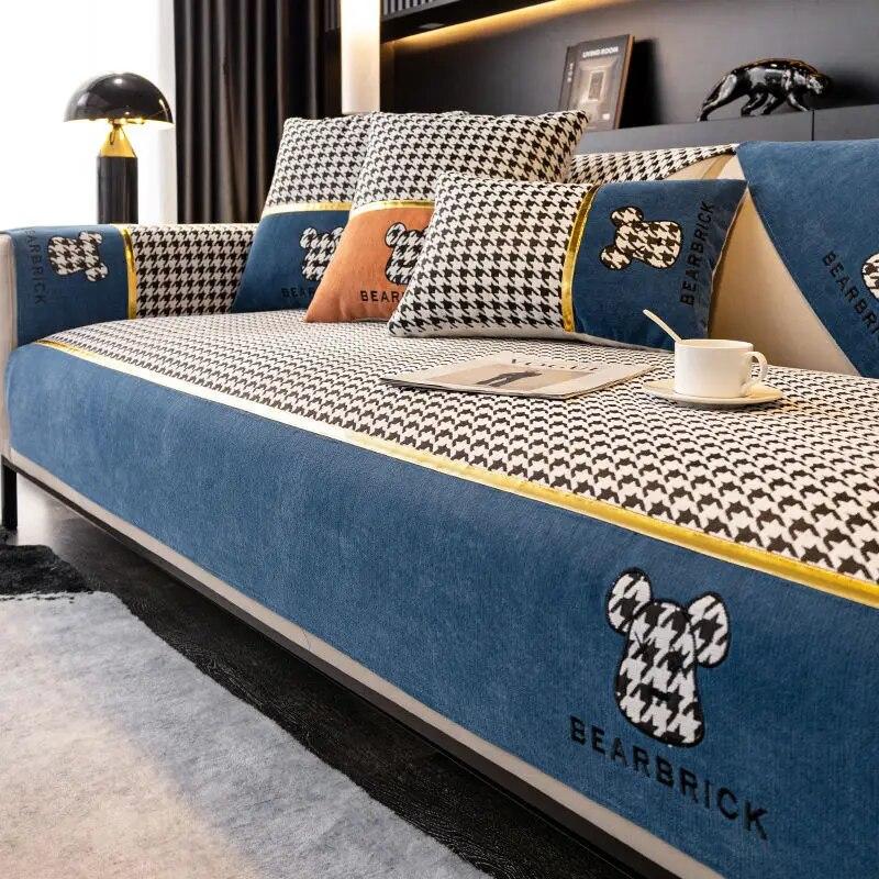 

Универсальная подушка для дивана, синель, черный и белый клетчатый чехол для дивана для гостиной, Нескользящая подушка с вышивкой, подушка для спинки, полотенце, подушка 70x70cm 1pcs