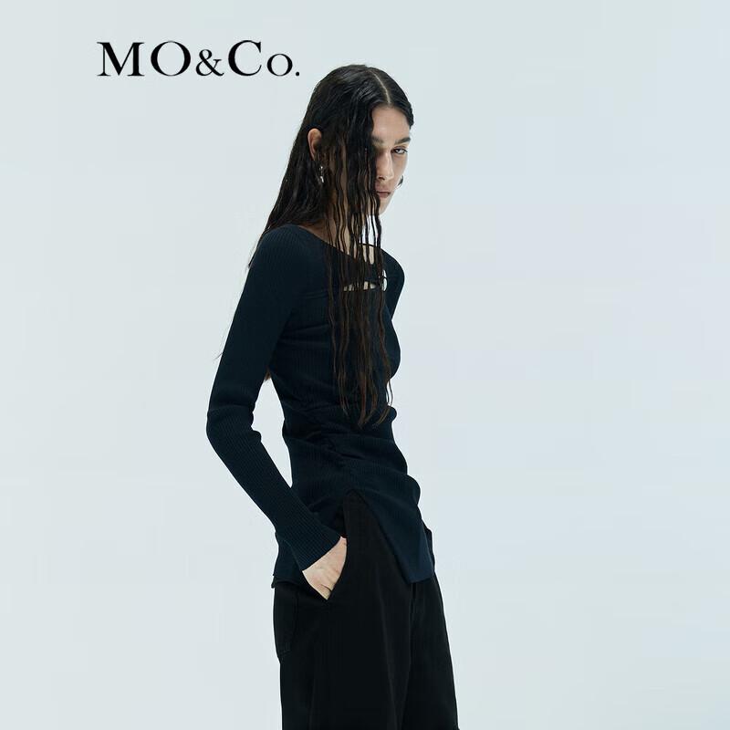 MO&Co. Fine-Spun Knit Sweater with Brooch & Slit Detail