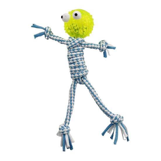 Dog Rope Chew Toy Squeaky Spiky Ball Cotton Rope Puppy Teething Toy зелёный