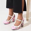 FOREADA Escarpins Mary Janes pour Femmes Bout Rond Talons Hauts Épais Lolita Boucle Florale Nœud Chaussures Gants Chaussures de Mode pour Dames Printemps Automne