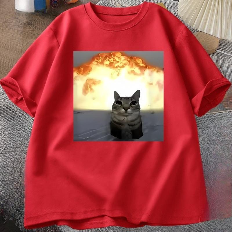 Whimsical Cat Explosion Print TShirt Unisex Women Loose Cotton Funny Short Sleeve T Shirt Cat Lover Tees Unisex Tops Y2k Clothes