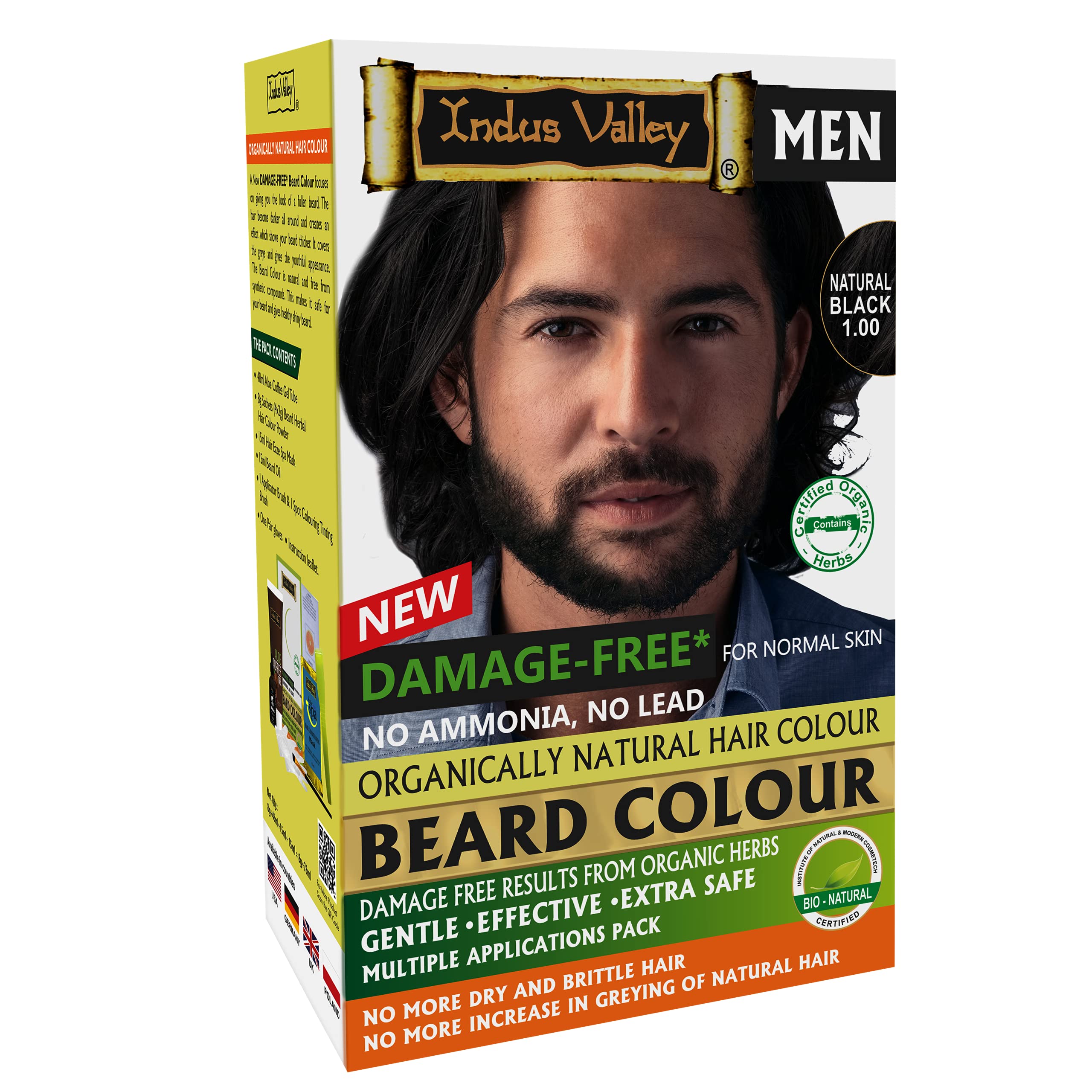INDUS VALLEY Natural Damage Free Beard Hair Color, Natural Black - 78ml + 8g