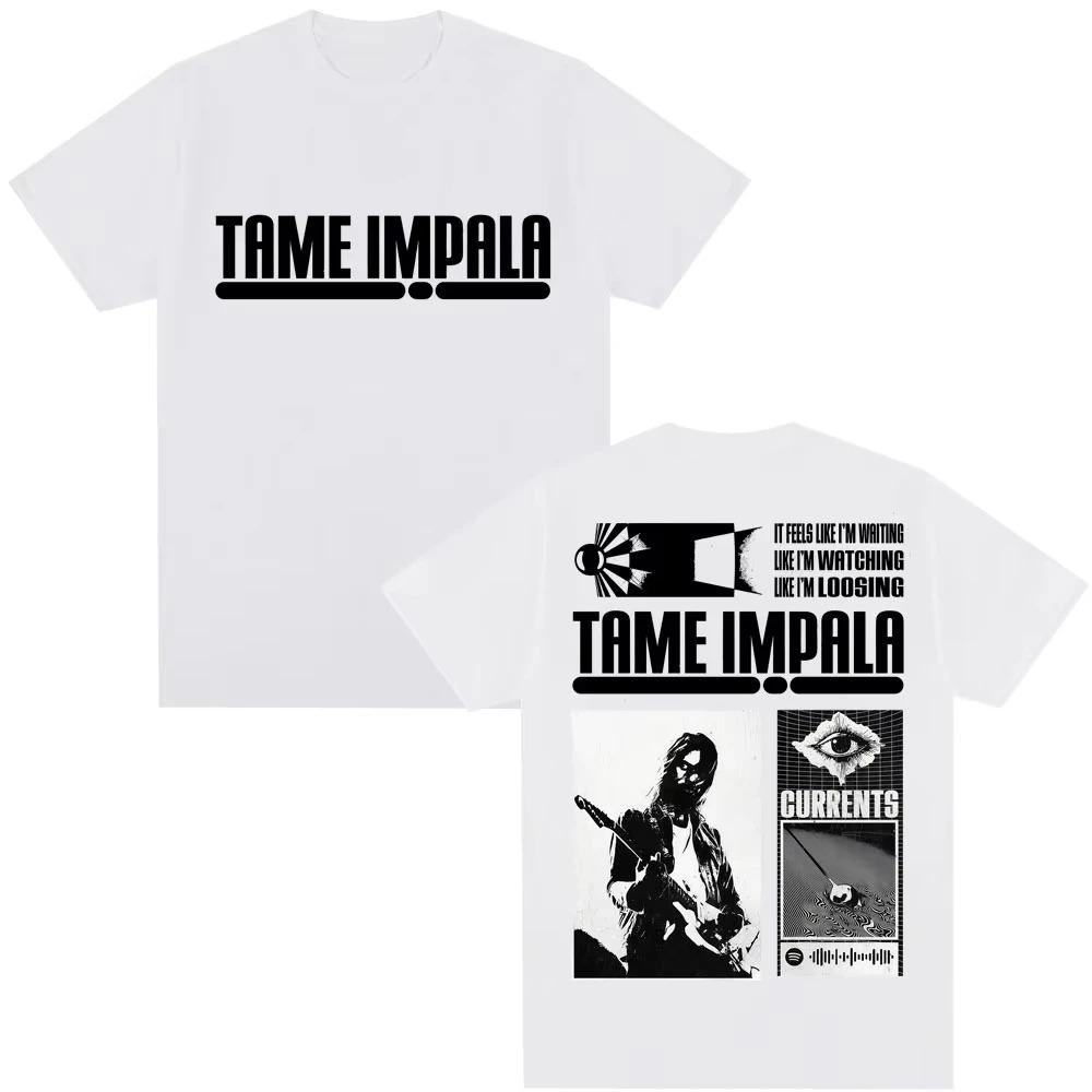 Tame Impala Currents Album Double Sided Graphic T-Shirt Psychedelic Rock Band Unisex Black Cotton T-shirts