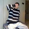 Men's Striped Knit Sweater – Autumn/Winter Round Neck Loose Fit Long Sleeve T-Shirt Hoodie