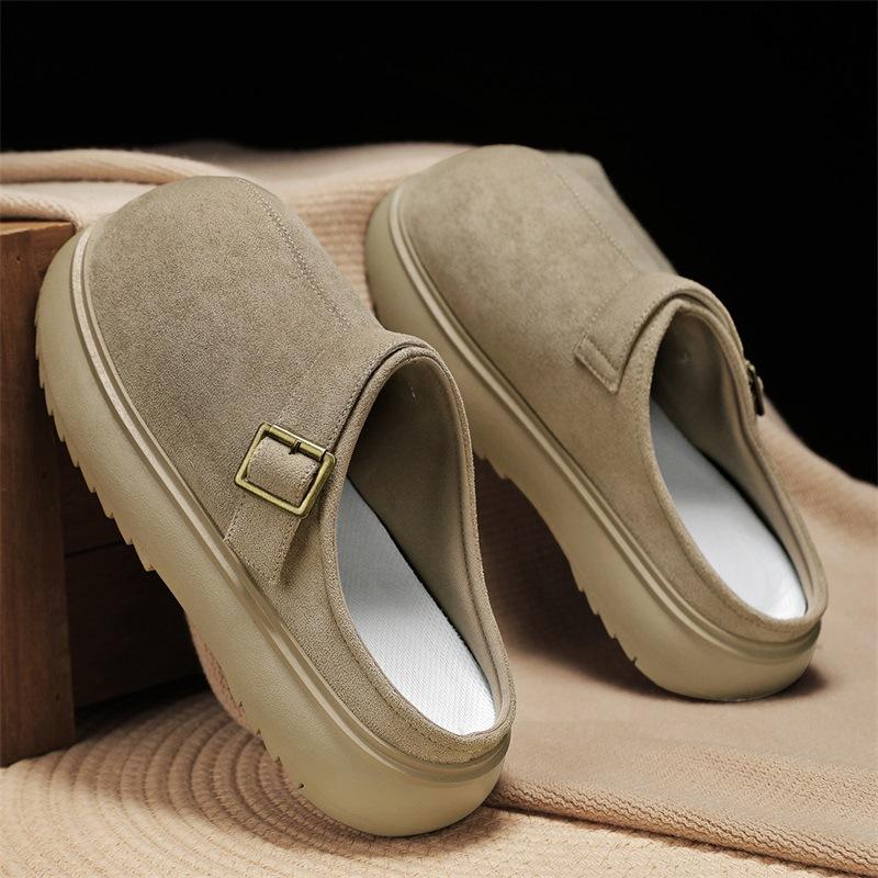 2025 New Baotou Half Drag Casual Comfortable Breathable Solid Color Fashion Flat Heel Versatile Daily Men's Slippers