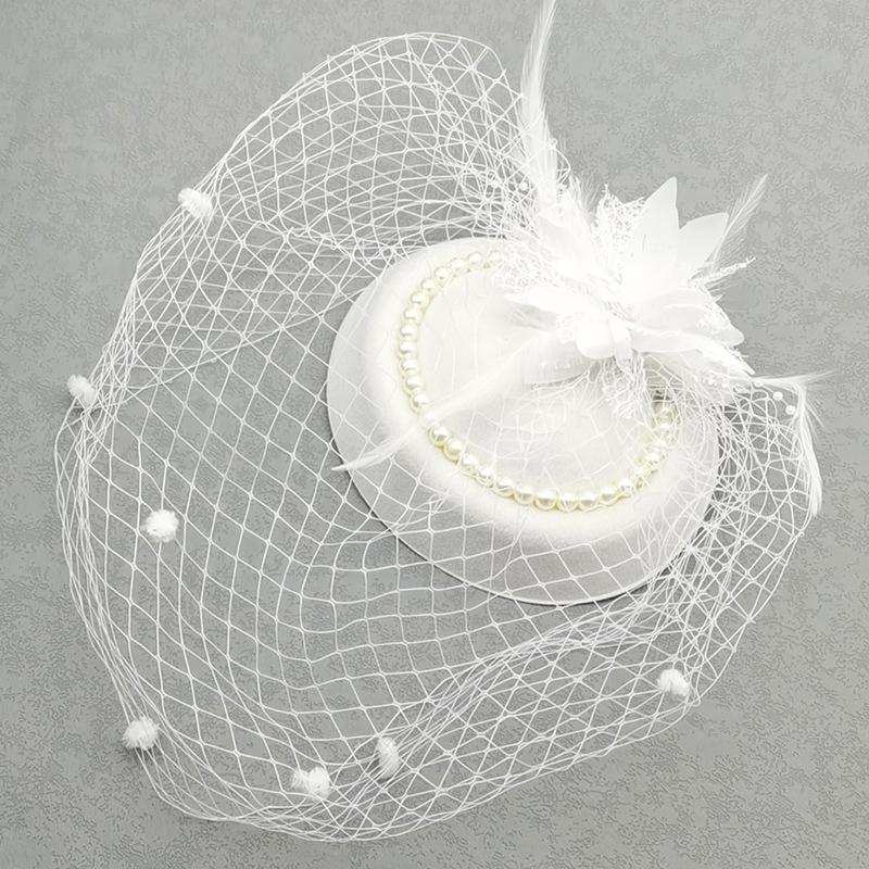 Black Mesh Headdress Stewardess Hat French Temperament Pearl Hair Clip For Women