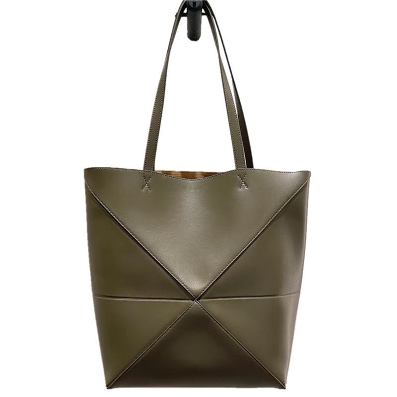 PuzzleFold Cowhide Foldable Geometric Tote Bag with Large Capacity