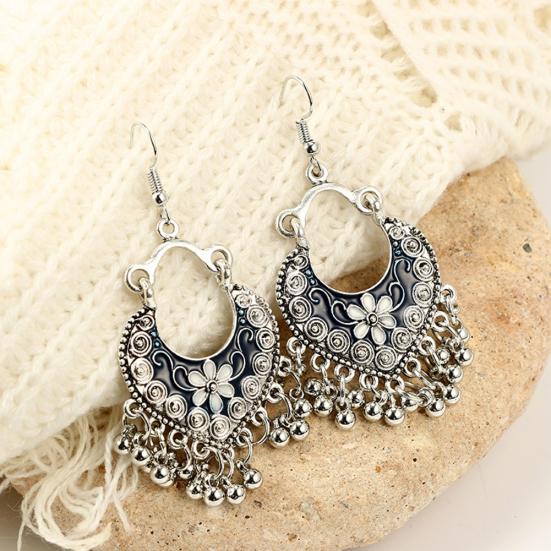 Bohemian Women Flower Bells Tassel Enamel Hook Earrings Party Banquet Jewelry