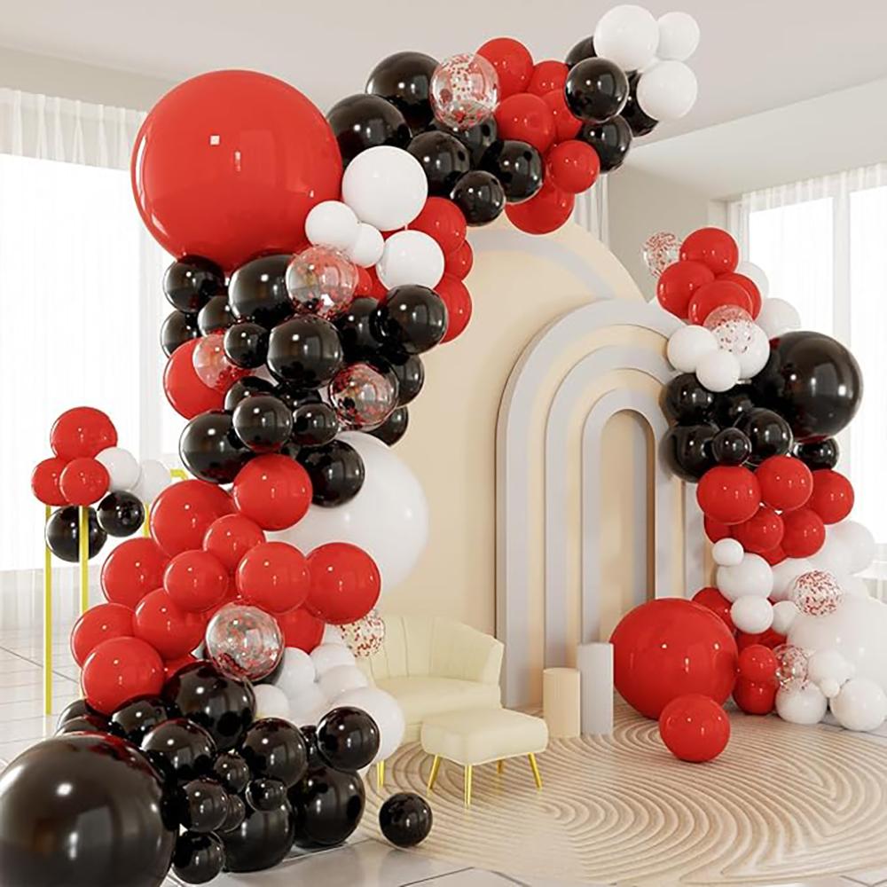 Zwart Witte Ballonnen Boog Kit Rode Confetti Ballon Slinger Bruiloft Verjaardag Babyborrel Kinder Verjaardagsfeest Decoratie Globos