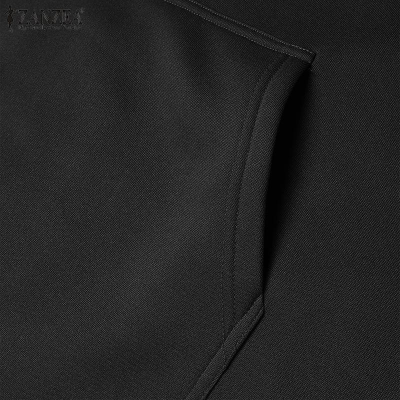 ZANZEA Damen Casual Langarm Herbst Hoodies Sweatshirt Kleid