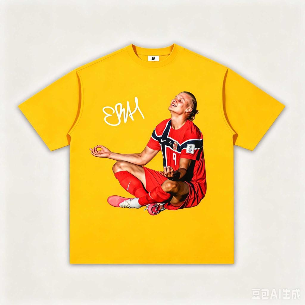 2026 Nowa Koszulka z Nadrukiem Podpisu Erlinga Haalanda Medytacja Mężczyźni Kobiety Reprezentacja Norwegii Gwiazda Piłki Nożnej T-shirt Codzienny z Okrągłym Dekoltem i Krótkim Rękawem Prezent dla Fanów Top