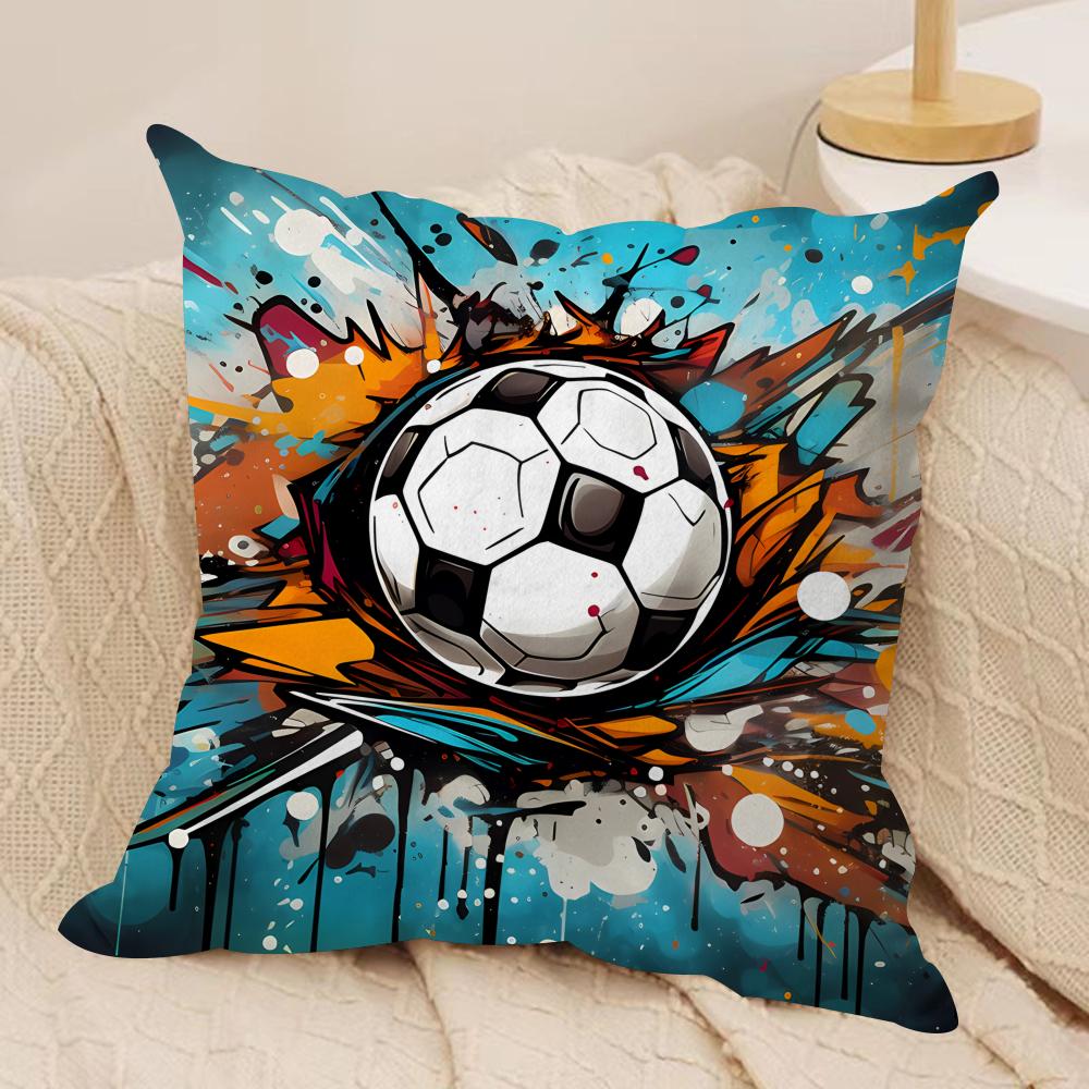 New Football Print Art Cushion Cover Silky Short Plush Invisible Zipper Dustproof Sofa Pillow Case For Home Decor
