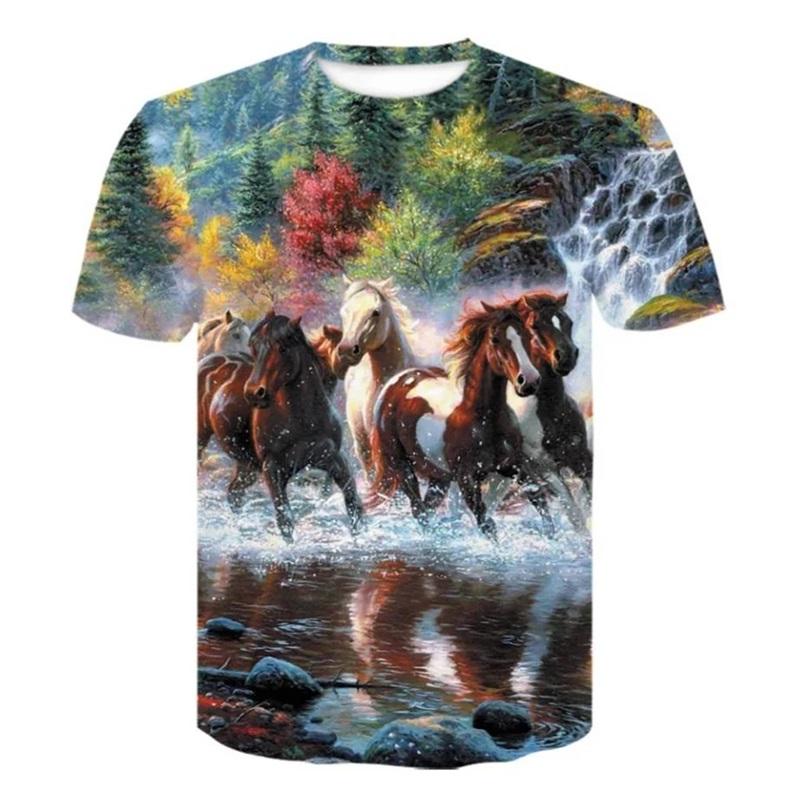 Fashion Love Horse Animal Pattern Tshirt For Men 3D Print Men's Harajuku O-Neck Short Sleeve Oversized Tee Shirts Tops