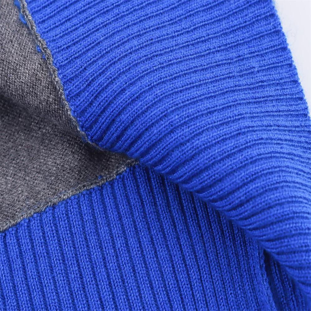 European & American Style Autumn Women's Color Block Patchwork Knit Cardigan Sweater with Round Neck and Single-Breasted Design