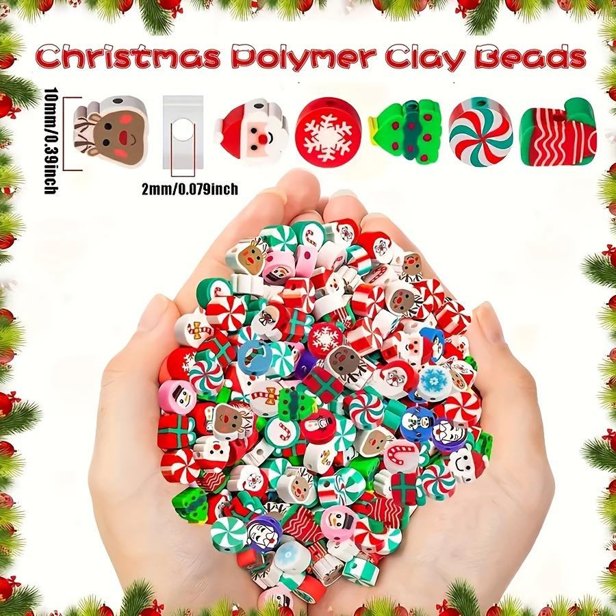 Weihnachts-Tonperlen 100 Stück Weihnachts-Polymer-Tonperlen Gemischt Lose Zwischenperlen für DIY Schmuckherstellung, Armbänder, Ohrringe und Halsketten-Bastelarbeiten