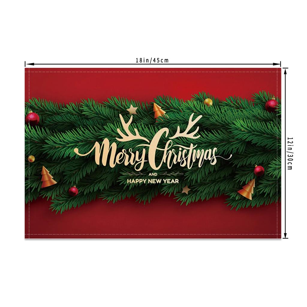 4pcs/set Christmas Placemats Linen Non Slip Heat  Red Green Resistant Table Mats Holiday Party Kitchen Wedding Dining Decoration