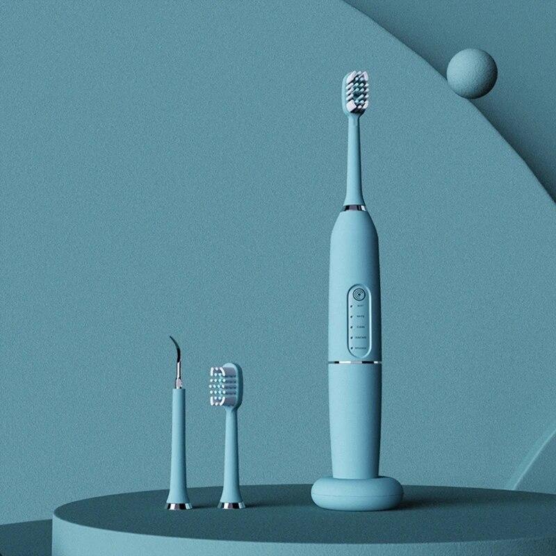 Ultrasonic Electric Toothbrush With Brush Heads, Wireless Charging Base, 5 Modes