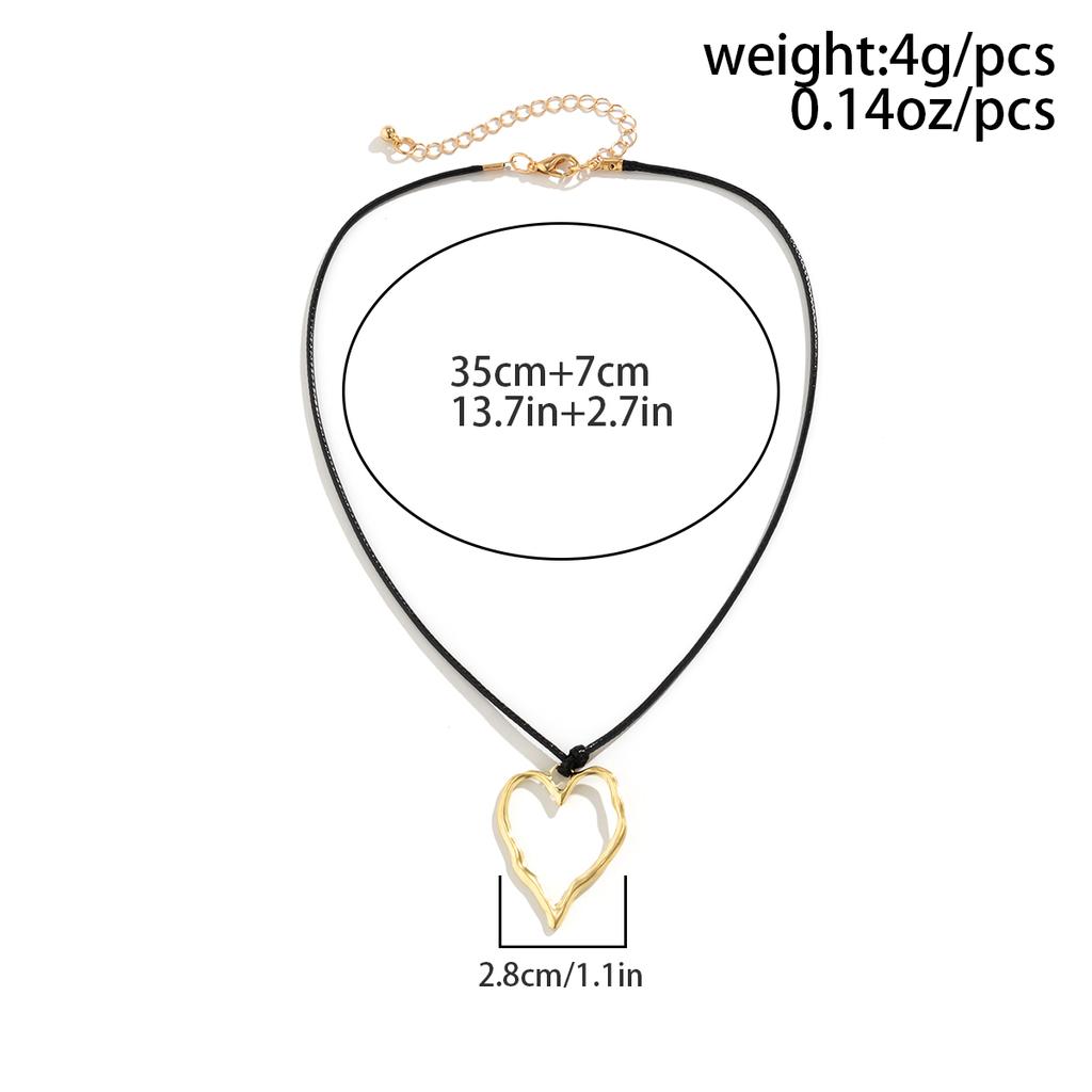 Ingemark Vintage Black Leather Braid Wax Cord Chain Necklace for Women Goth Hollow Out Love Heart Pendant Choker Y2k Jewelry New