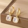 Luxury Square Micro Paved Zircon Earrings Women Elegant Versatile Commuter Hoops Fashionable Dangle Earrings Jewelry