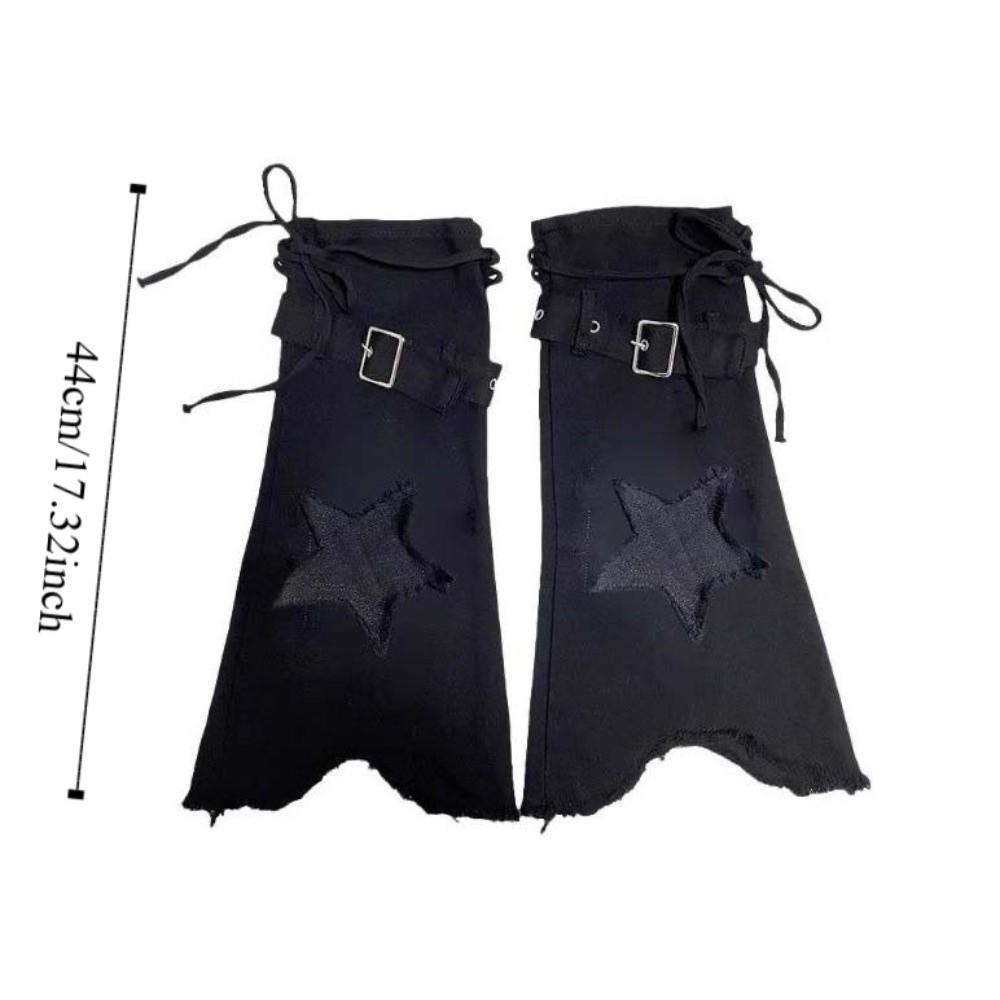 Japanese JK Lolita Y2K Denim Leg Warmers Denim Cloth Drawstring Cross Trumpet Leg Covers Stars Footcover Long Stockings Cosplay
