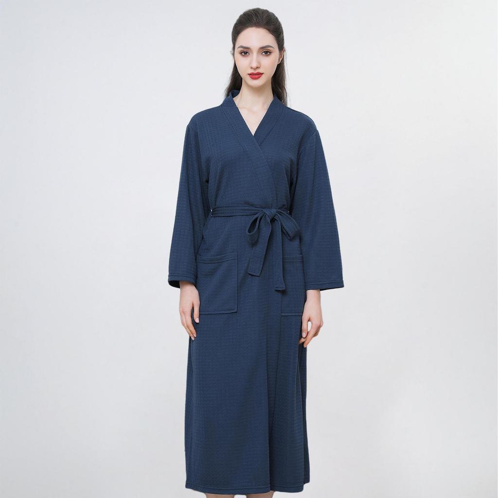 European American Style Women's Quick-Dry Absorbent Summer Waffle Bathrobe