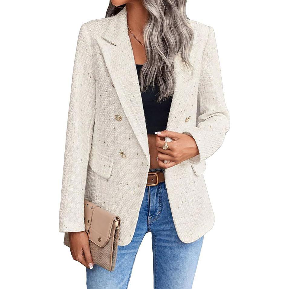 Kadın İlkbahar Sonbahar Uzun Kollu Günlük Zarif Ofis Klasik Şık Mizaç Blazer Kareli Blazer Moda Ceket