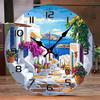 Mediterranean Street Wooden Round Silent Hanging Wall Clock, Suitable For Living Room,Office,Study Room,Bedroom, Home Decoration