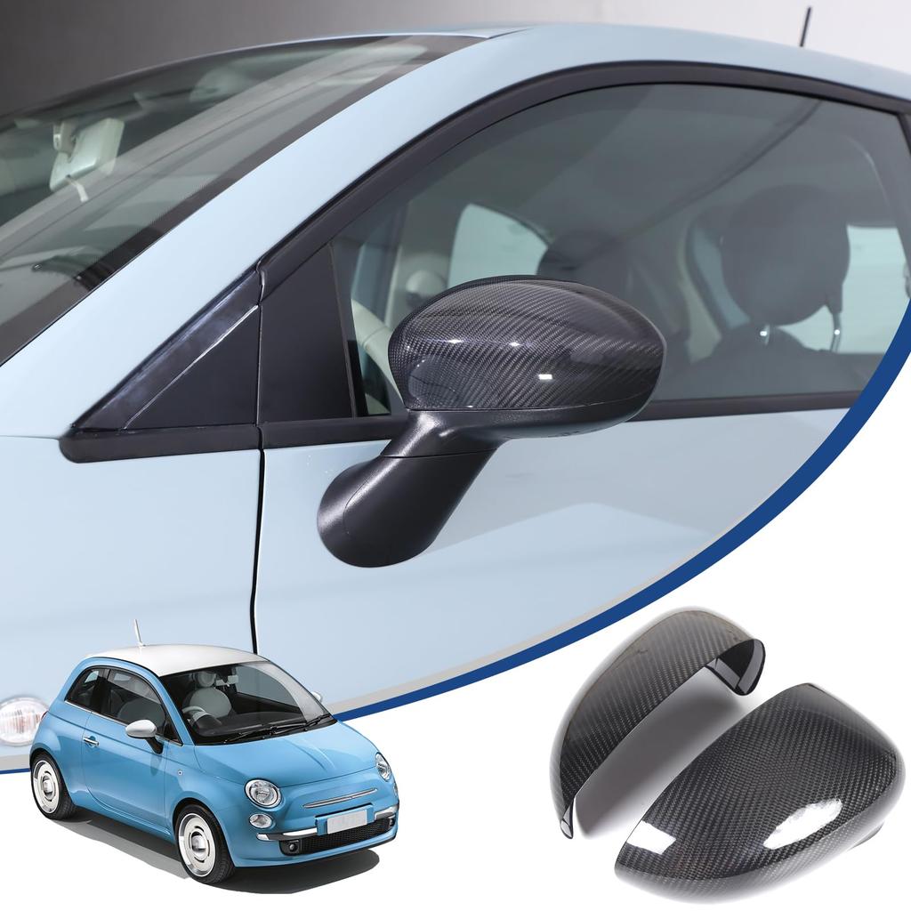 Hcilloend Compatible with the new Fiat 500 Mirror door mirror side mirror made of carbon left and right pasting easy to exterior custom car set