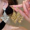 Silver Needle Super Flash Diamond-set Hollow Water Drop Geometric Stud Earrings, Light Luxury Niche High-end Earrings for Women