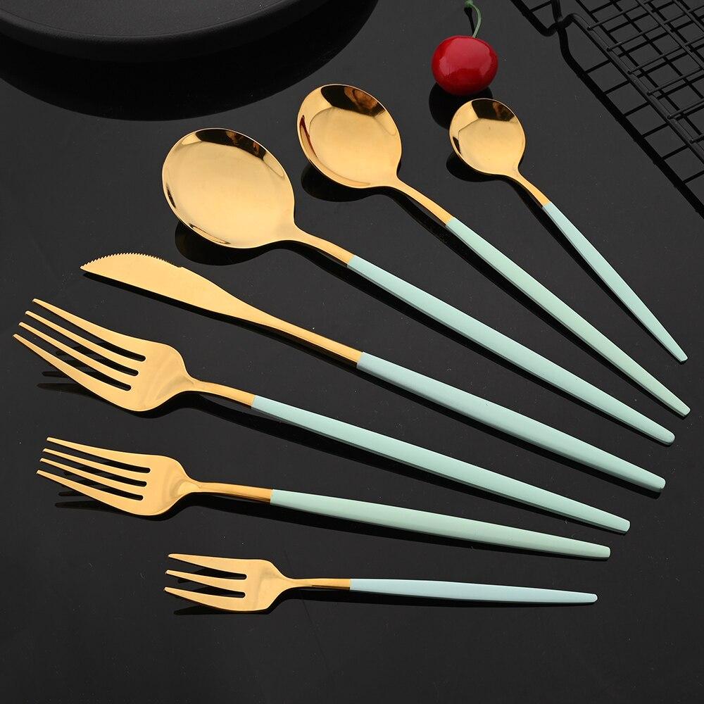20Pcs/4Sets Stainless Steel Cutlery Tableware Mirror Polished Dinnerware Set White Gold Knife Fork Spoon Flatware Silverware Dinner Set