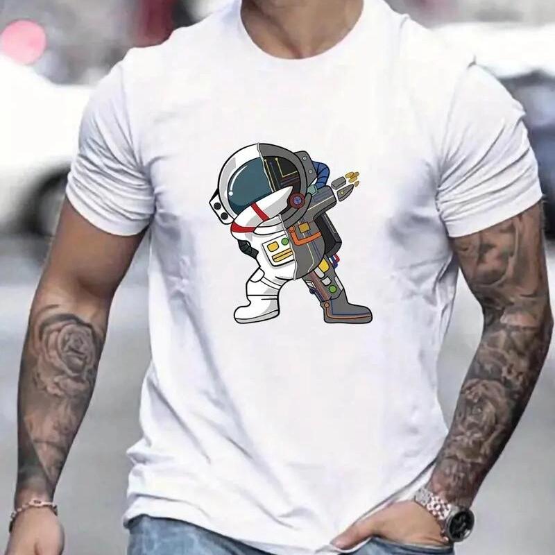 

Футболки с круглым вырезом и принтом астронавта, повседневные футболки, удобные топы с короткими рукавами, мужская летняя одежда XL