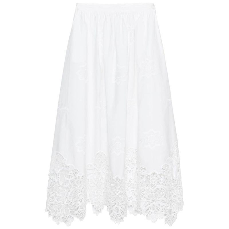 

Zaprha 2025 Лето Новая Нежный Темперамент Вышивка Ажурная Миди Юбка Длинная Приталенная 6303041 White L