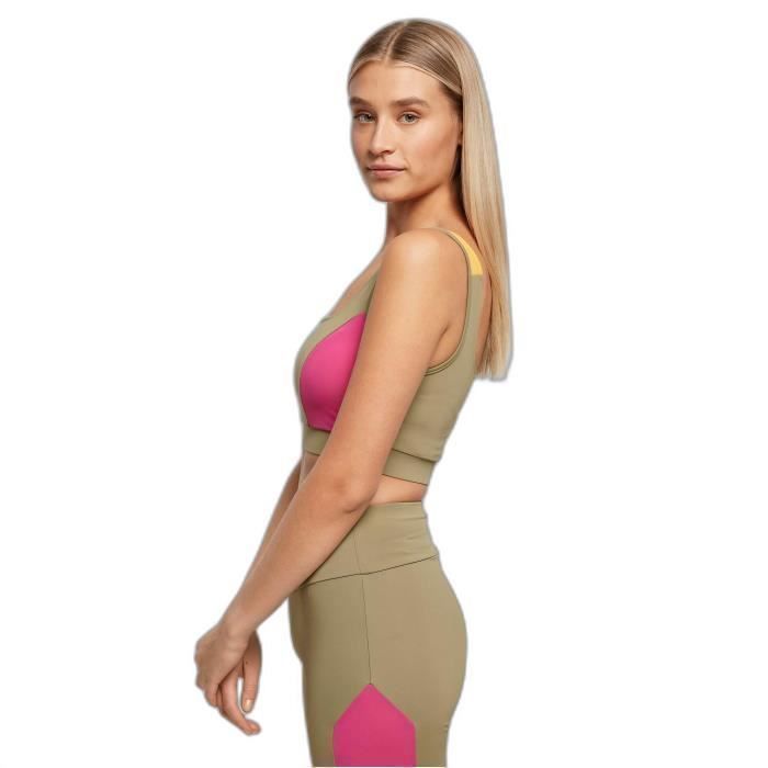 Brassière femme - Urban Classics - Color Block - Vert kaki/rose/orange - L - Bretelles larges