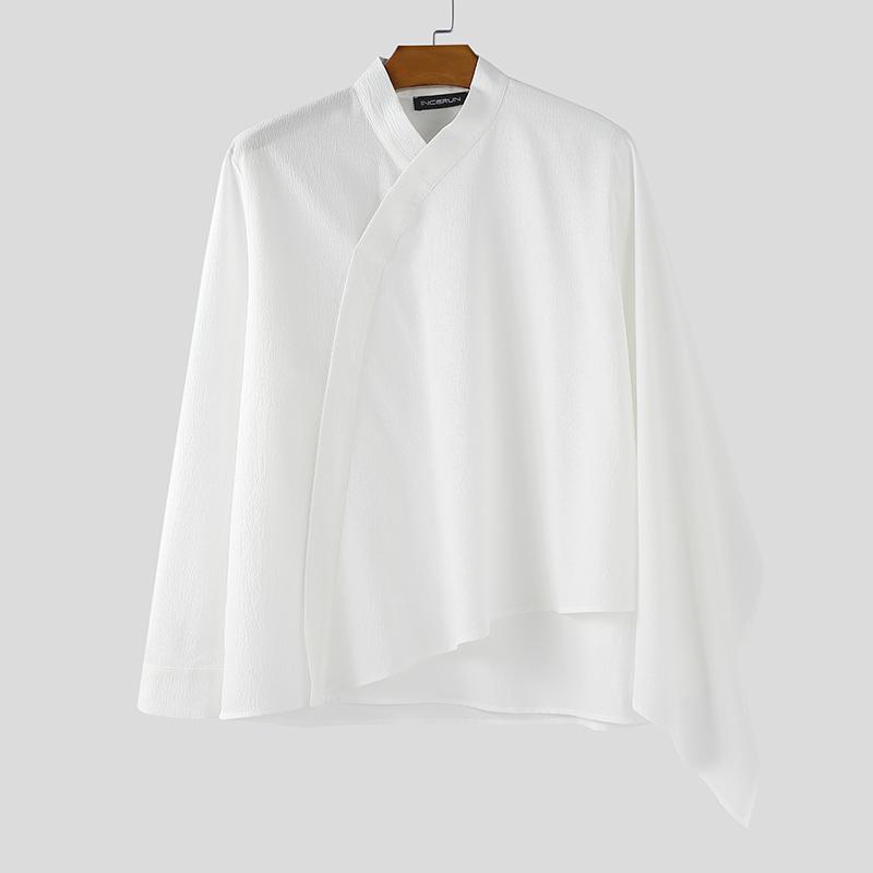 

INCERUN Мужские рубашки с длинным рукавом, с оборками, многослойные, в стиле пэчворк, повседневные, накидка M