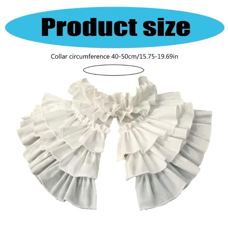 Victorian Detachable Layered Ruffle False Collar for Women Lolita Renaissance Dress Vintage White Shawl Cape Neckwear Decoration