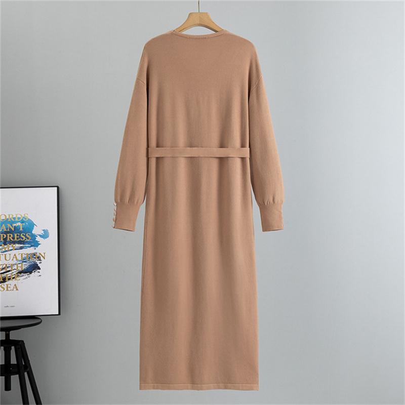 Autumn And Winter Women's V-Neck Base Knitted Long Dress  Loose Plus Size Solid Color Women's Dress