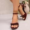 2026 Summer Fashion Casual Bow Knot Square Toe Thin Heel Sandals for Women