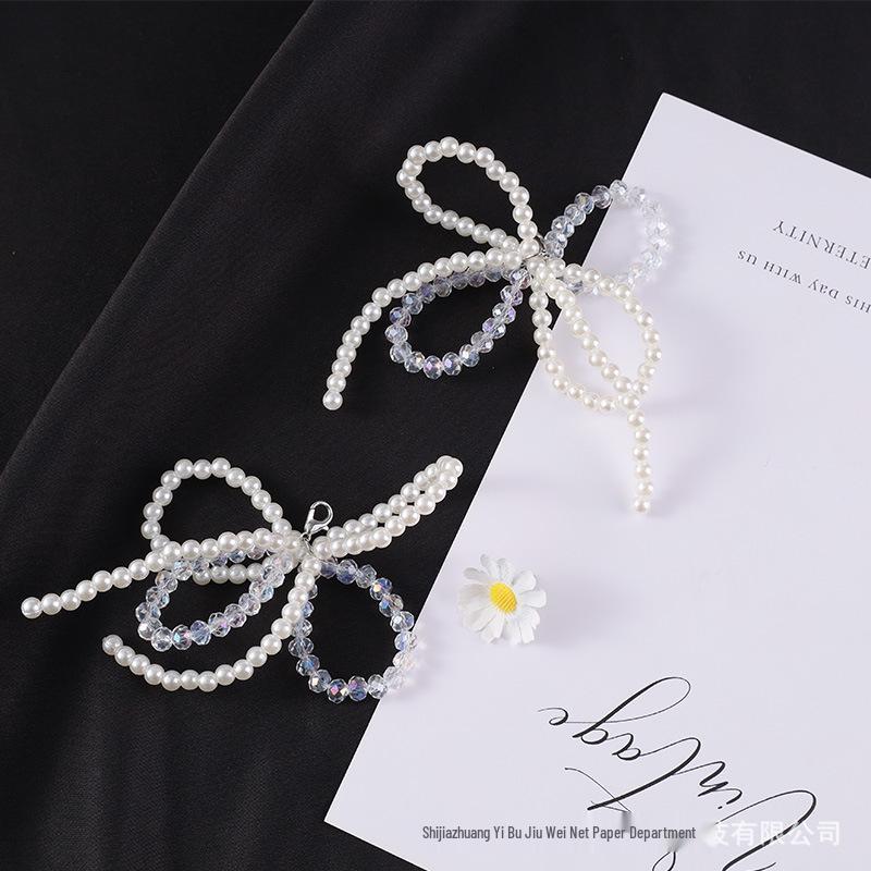 Organza Chiffon Lace Shoelaces with Pearl Buckle - Ballet Style, Off-White, Korean Inspired