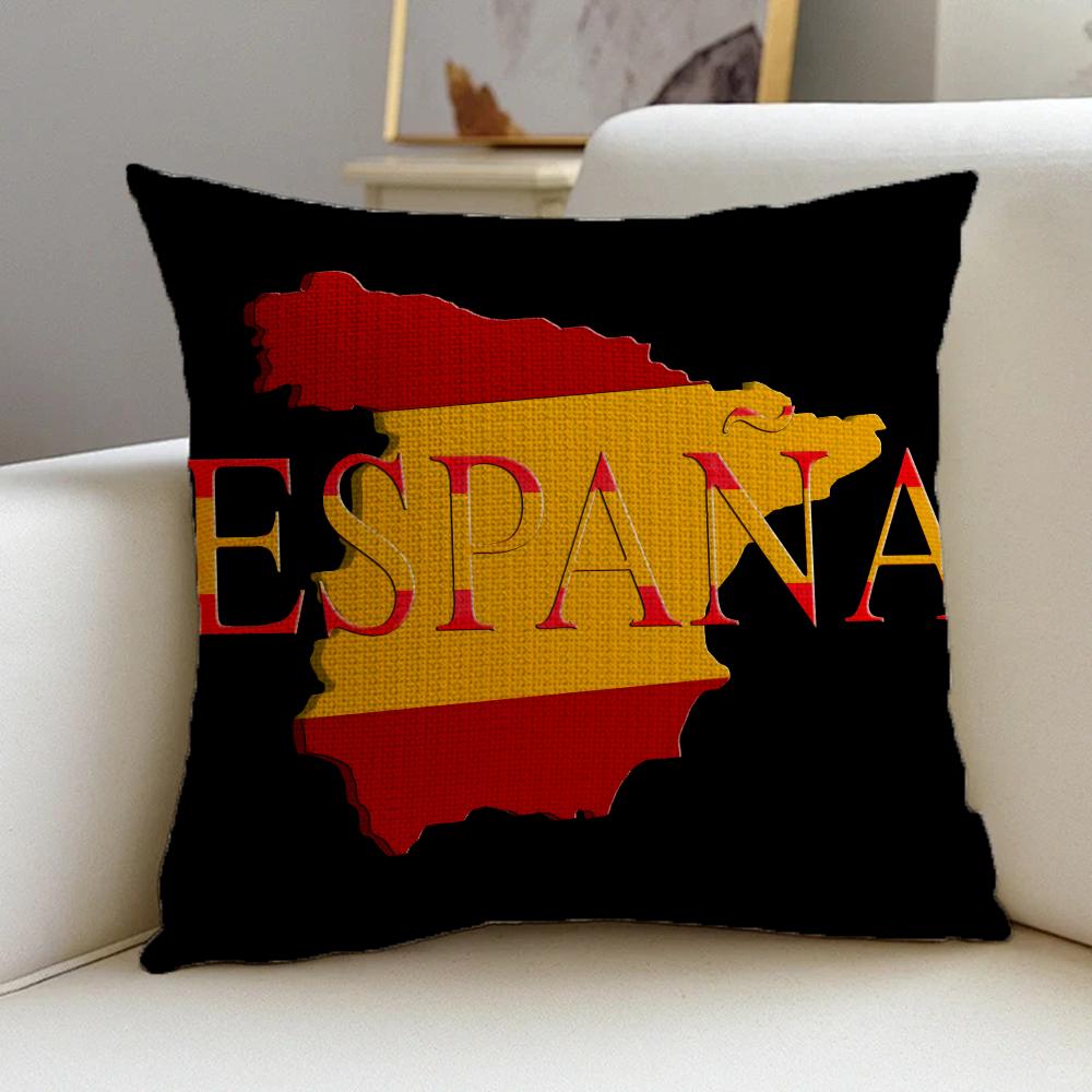 Cushion Cover Cushion Cover Pillowcase, Anti-Mite Invisible Zipper, Linen Sofa Cushion S-Spain Flag