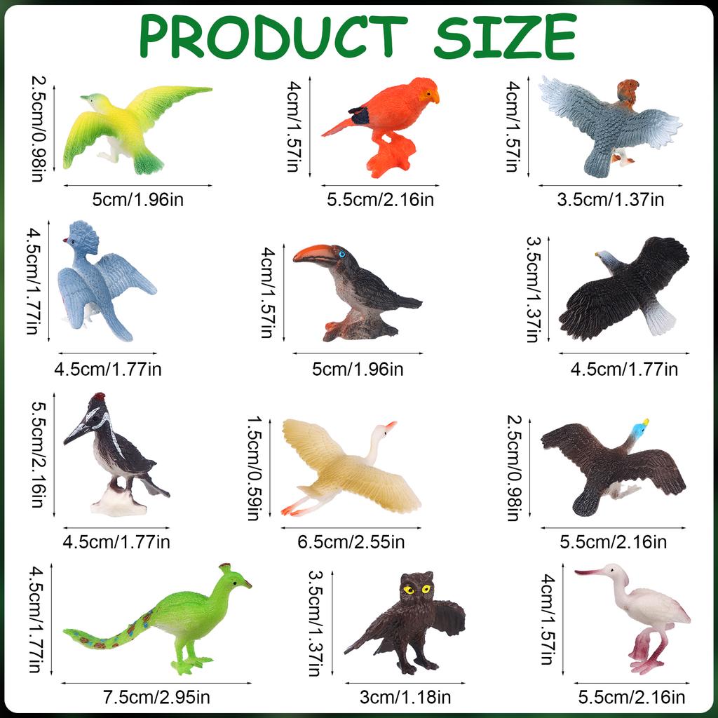 24 Pieces Realistic Bird Animals Figurines Mini Bird Animal Figures Model Cake Toppers Plastic Bird Figures Toy Simulated Toucan