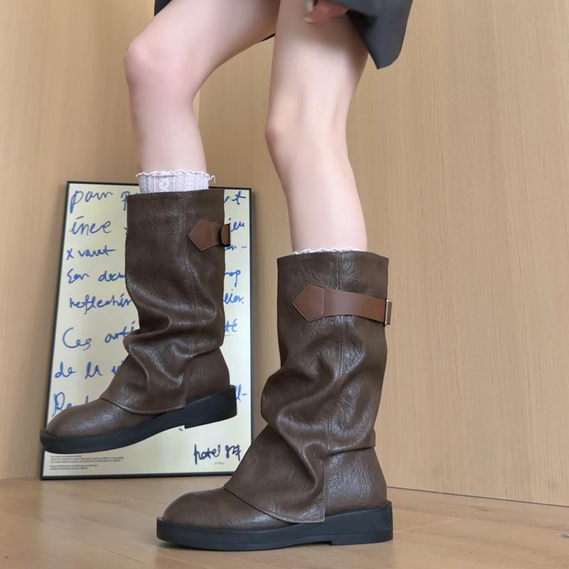 

2025 осень новый нишевый ретро квадратный каблук полусапоги ковбойские сапоги сапоги Мартин сапоги Мартин женские 40 темно-коричневого