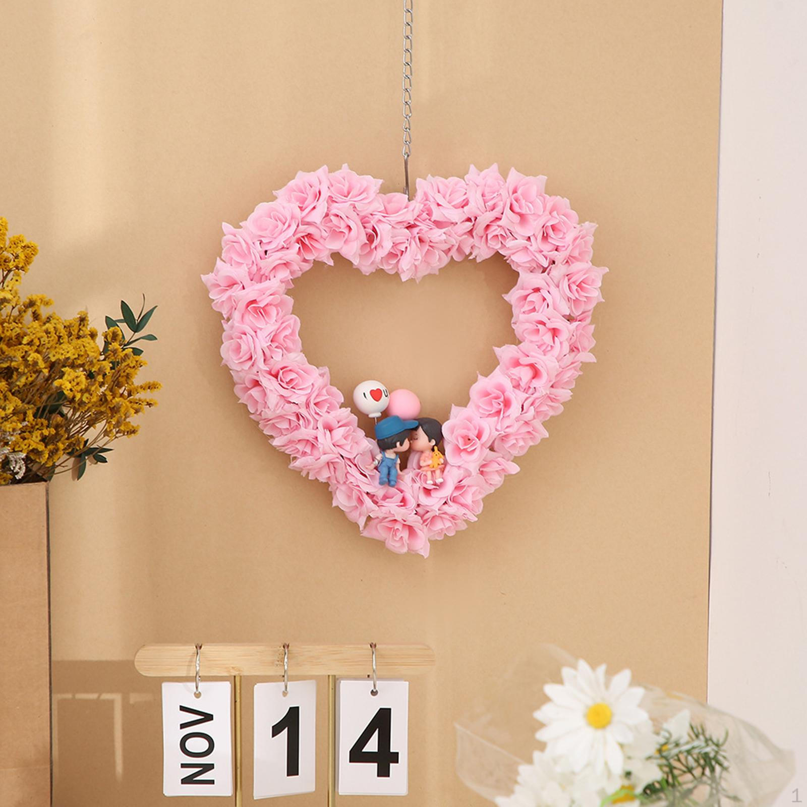 

Венок в форме сердца ко Дню святого Валентина, украшение на дверь ко Дню святого Валентина для свадьбы розовый