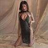 New sex underwear sexy neck deep V temptation dress high split fork nightclub silver sex pajamas women