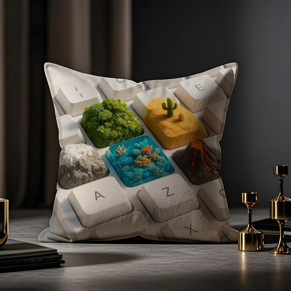 Text Keyboard Cushion Cover Anti-dustmite Pillowcase Invisible Zipper Silky Short Plush Sofa Cushion Cover