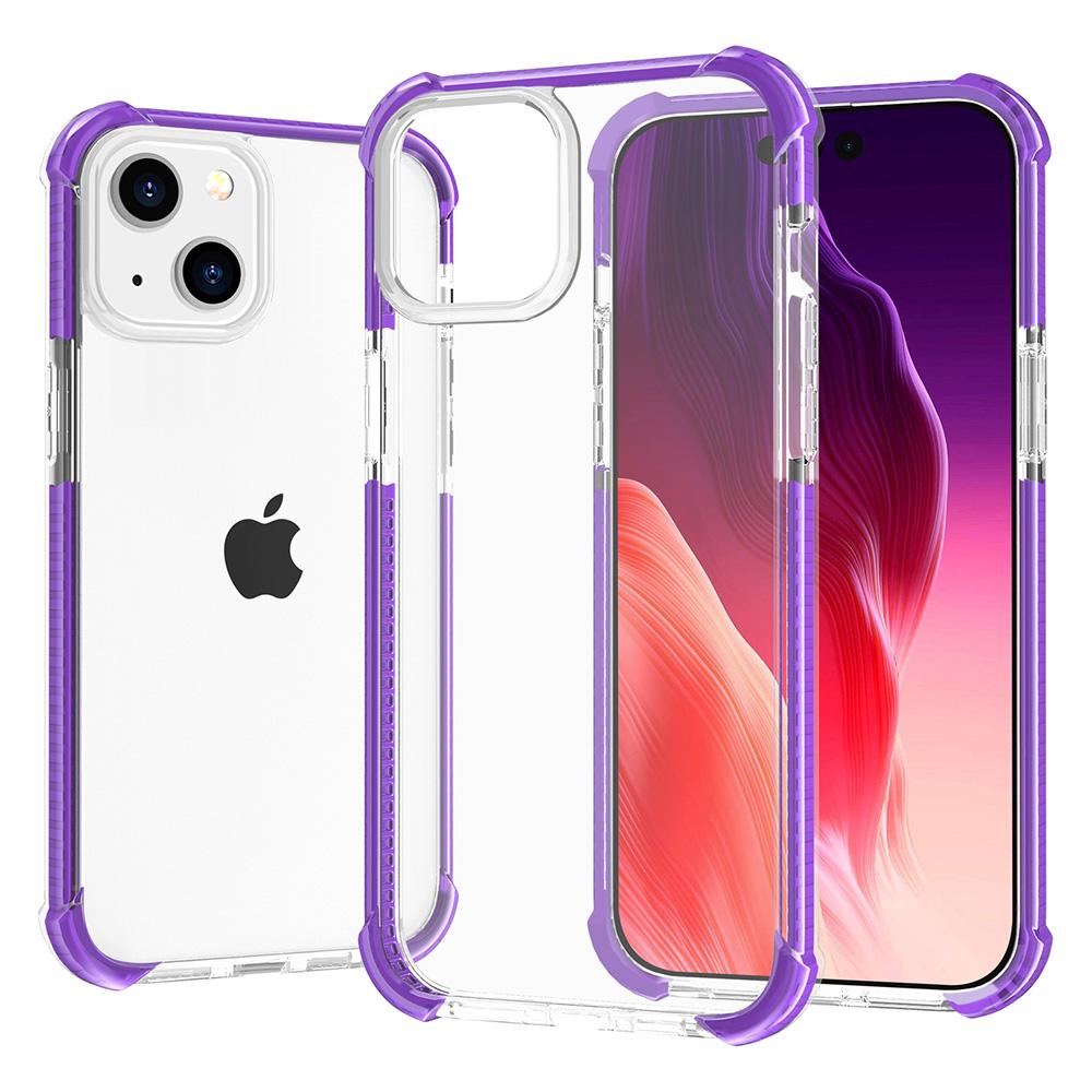 

For iPhone 15 Plus Case Four Corners Anti Drop Clear TPU+TPE+PC Phone Cover Transparent Purple