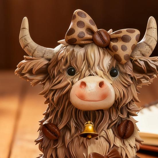 1/2Pcs Coffee Theme Highland Cattle Statue Coffee Mug Highland Cow Resin Figurine Sculpture Home Office