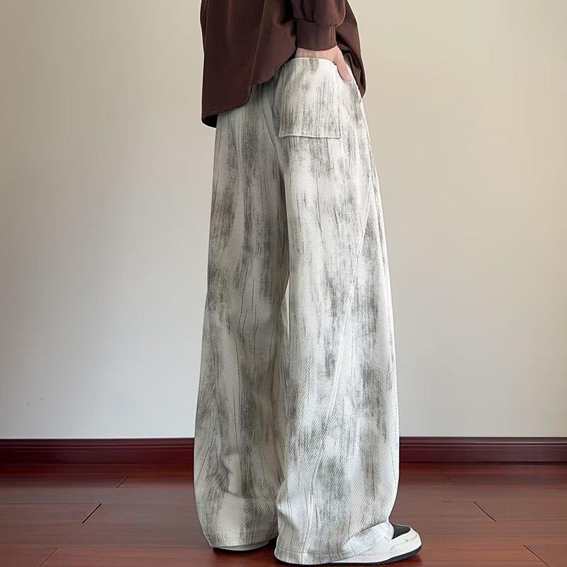 Tie-dye drape casual pants men's trendy summer new loose straight trousers wide-leg versatile design trousers
